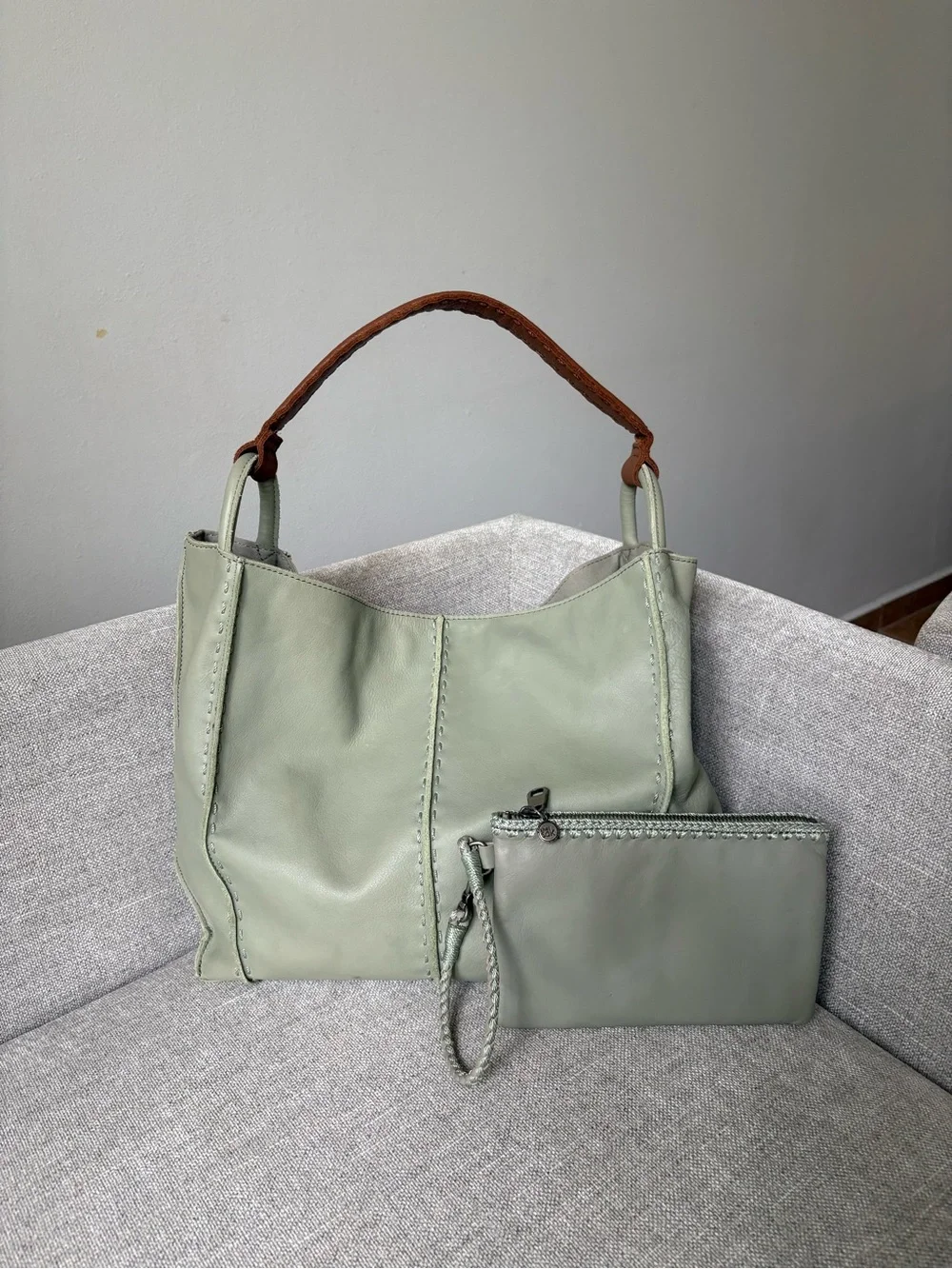 The Sak Los Feliz Meadow Green Large Leather Hobo Bag with Wristlet